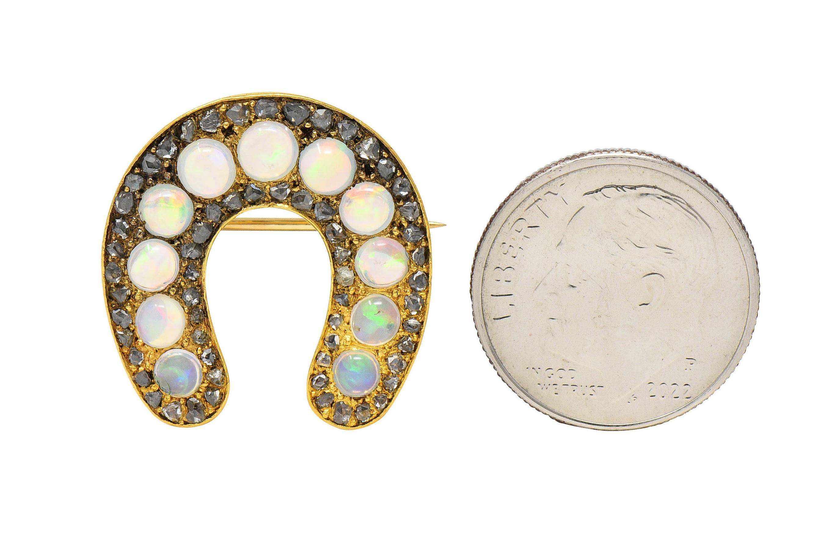 Antike viktorianische Hufeisenbrosche, Jelly Opal Diamant 18 Karat Gelbgold für Damen oder Herren im Angebot