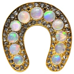 Broche Victorienne Jelly Opal Diamond Or Jaune 18 Karat Antique Horseshoe Brooch