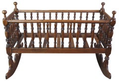 Victorian Jenny Lind Walnut Spool Turned Spindle Rocking Crib Cradle Bassinet
