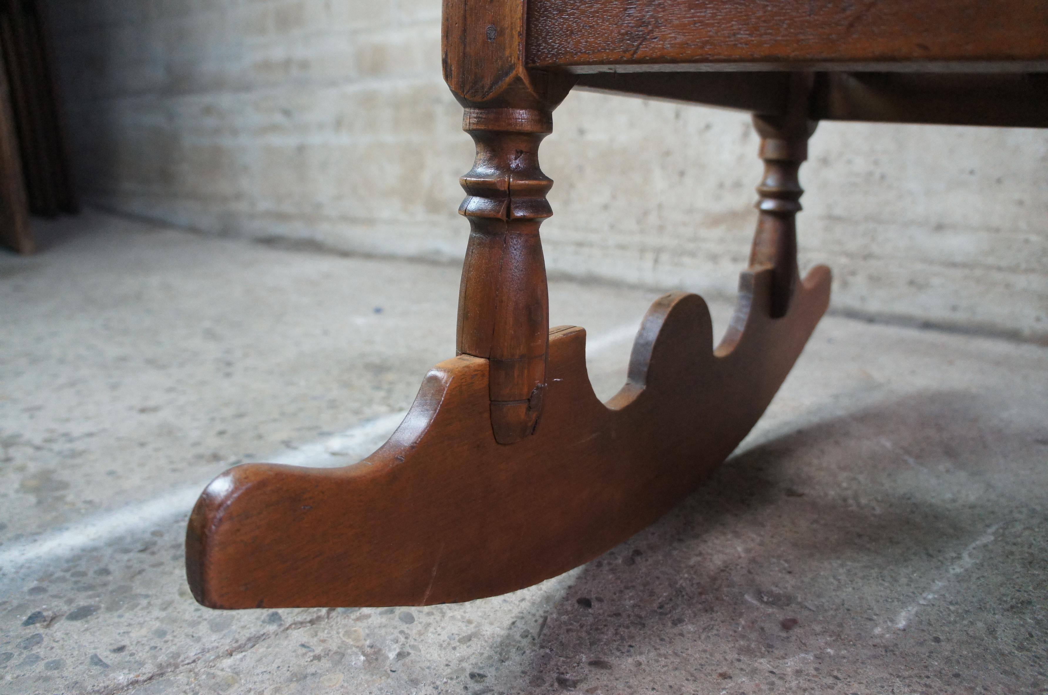 19th Century Victorian Jenny Lind Walnut Spool Turned Spindle Rocking Crib Cradle Bassinet