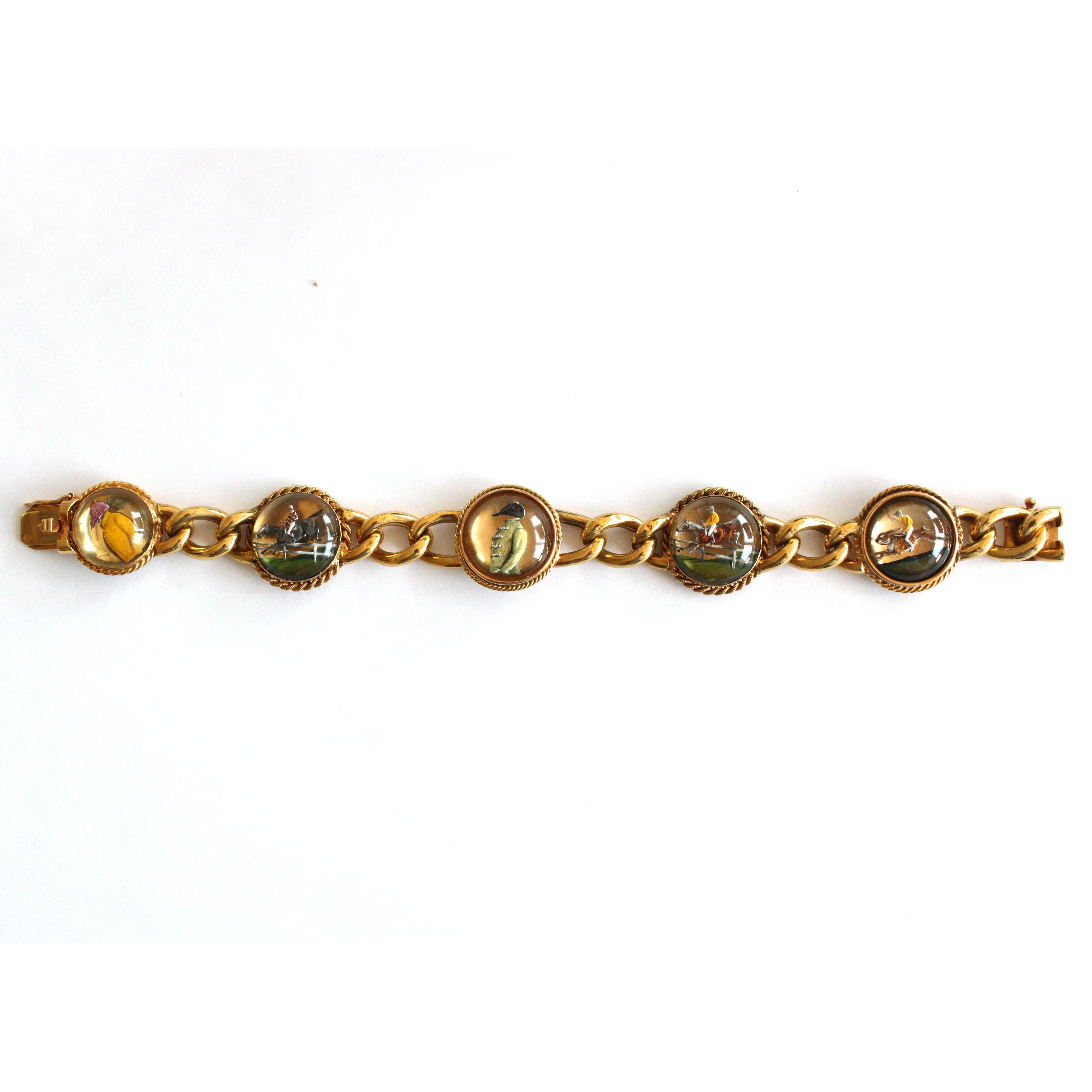 Late Victorian Victorian Jockey Essex Rock Crystal Intaglio Bracelet, circa 1895