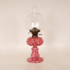 Victorian Kerosene Lamp Oil Lamp Pink and White Blown Spatter Glass Table Lamp