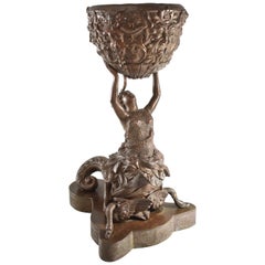 Antique Victorian Kerosene Oil Lamp Base Mermaid Cupid Bacchus, Swans N. Muller's & Sons