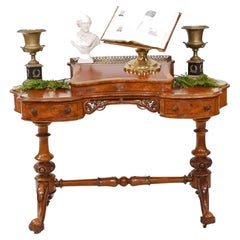 Antique Victorian Kidney Desk Walnut Writing Table, 1850