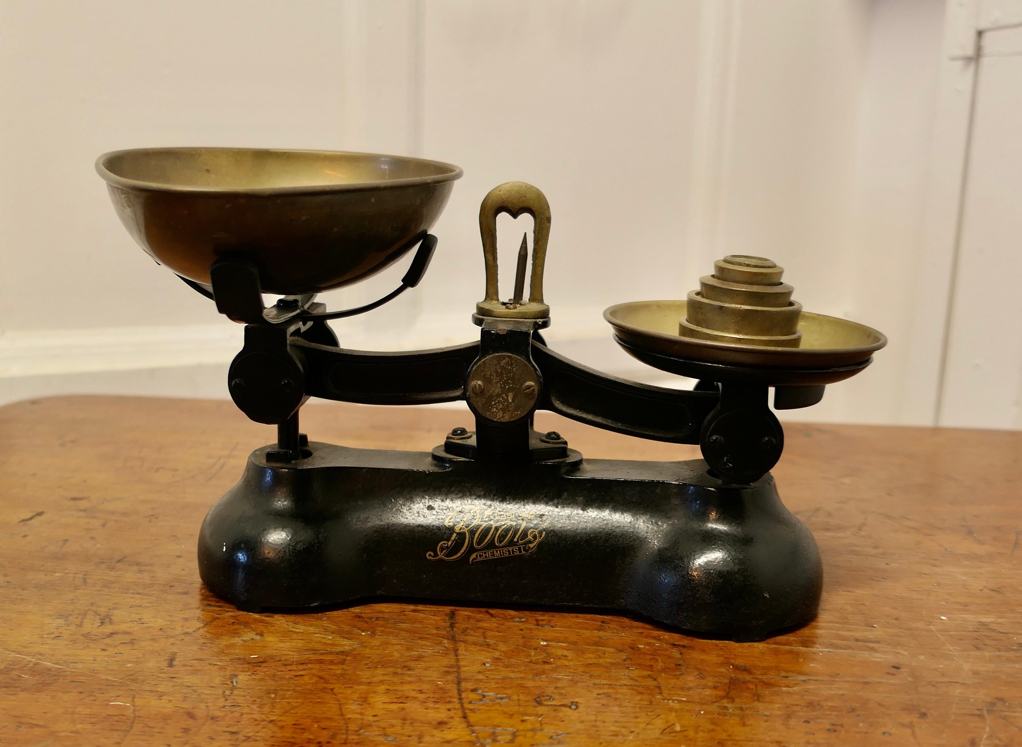 Victorian Kitchen Balance Scales, from Boots with Weights

The scale is in Cast iron with a removable brass scoop on one side
 
The scales are 8” high, 12” wide and 9” deep
TSW196
