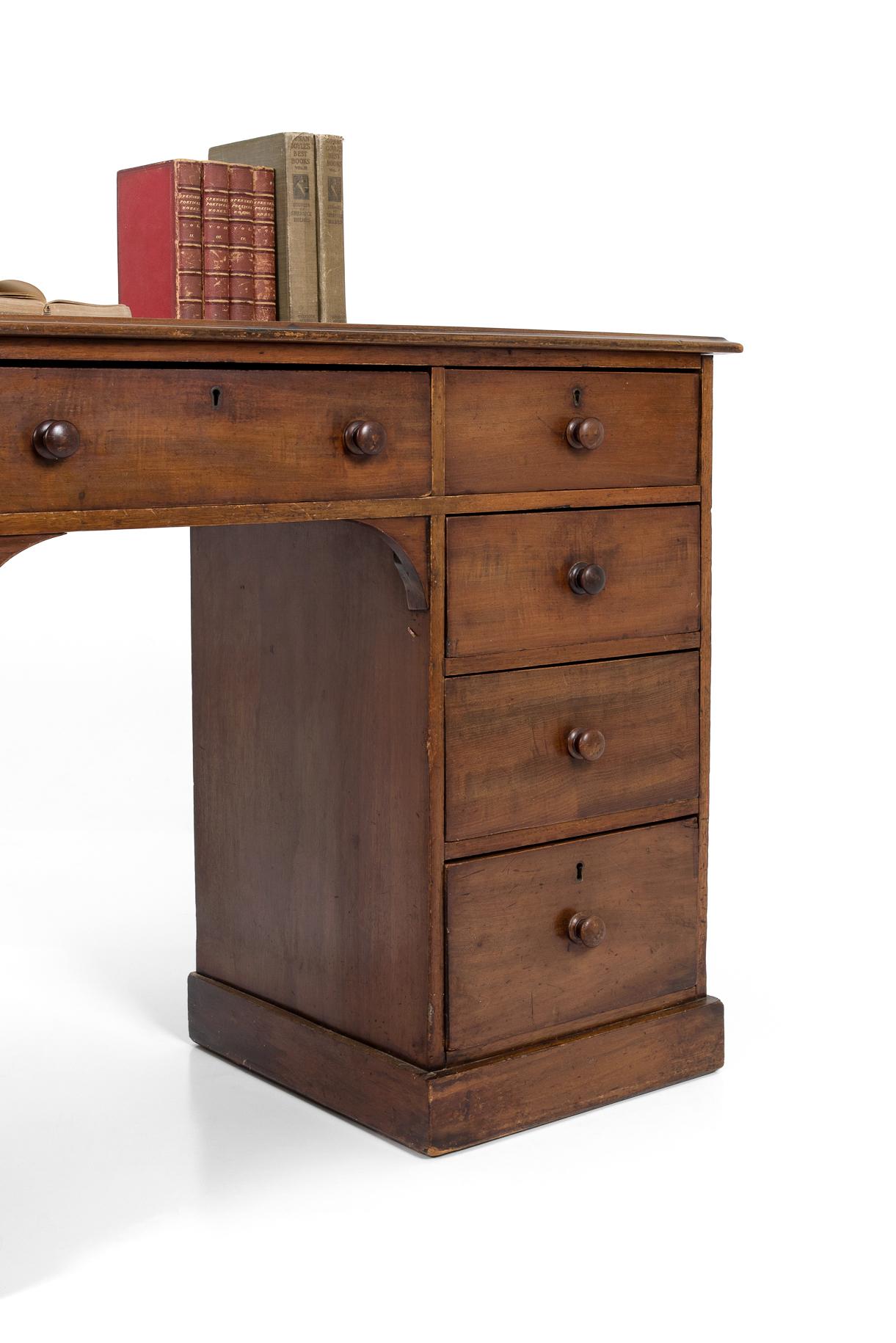 19th Century Victorian Kneehole Desk with Three Graduated Drawers, circa 1870