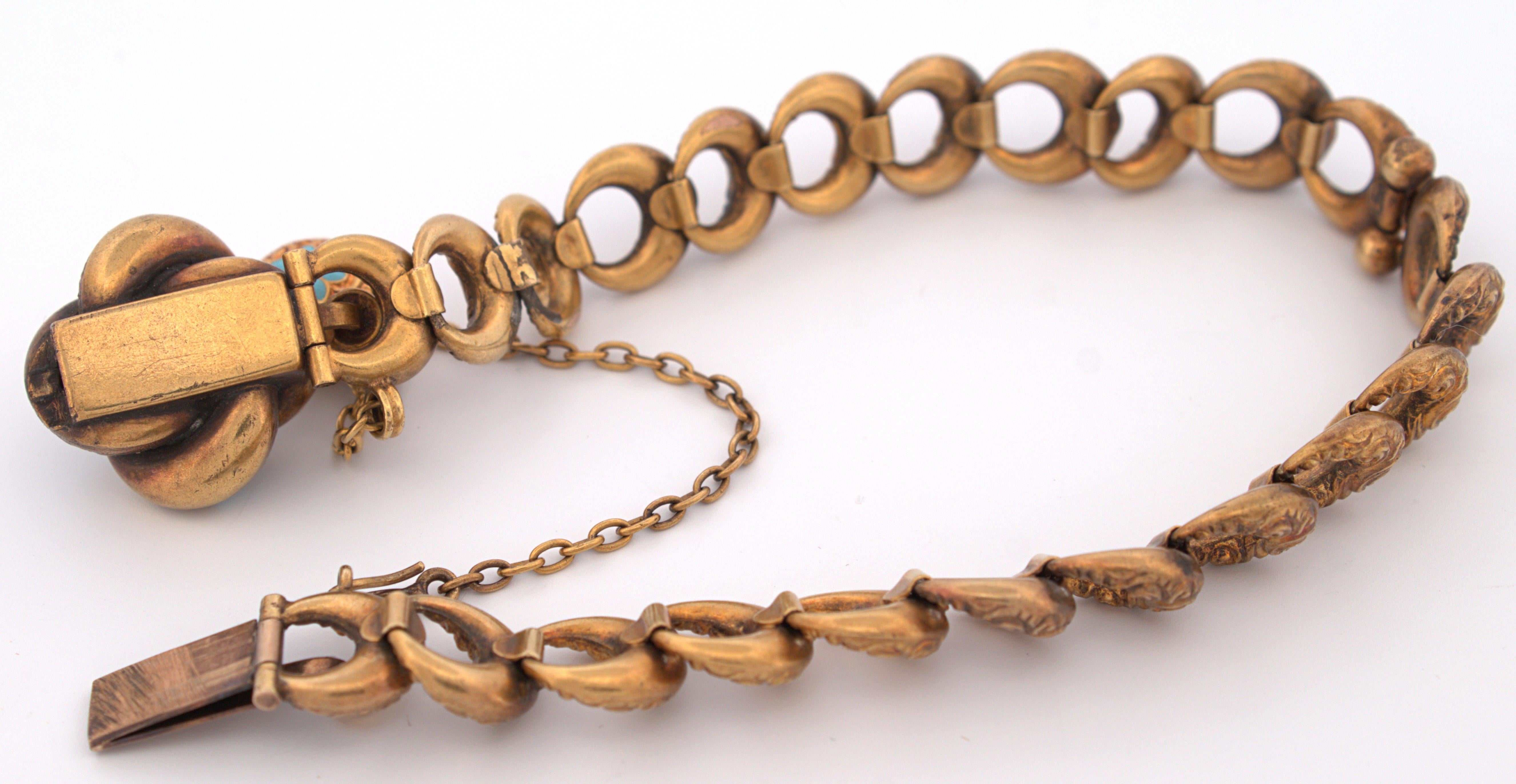 Viktorianisches Krementz-Gliederarmband aus 14 Karat Gelbgold mit Diamanten und Emaille im Angebot 6