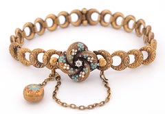 Victorian Krementz Diamond, Enamel, 14K Yellow Gold Link Bracelet