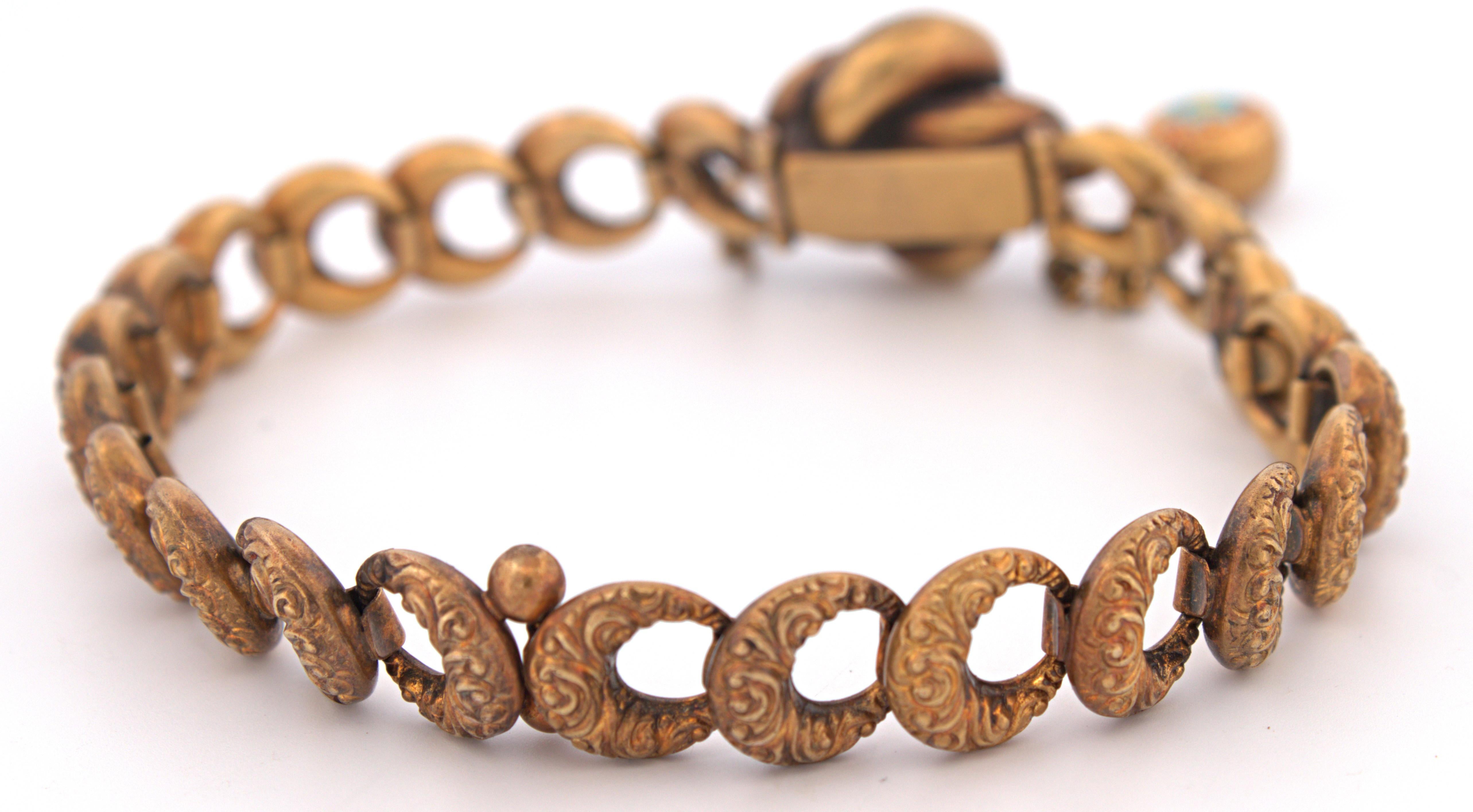 Viktorianisches Krementz-Gliederarmband aus 14 Karat Gelbgold mit Diamanten und Emaille im Zustand „Gut“ im Angebot in Pleasant Hill, CA