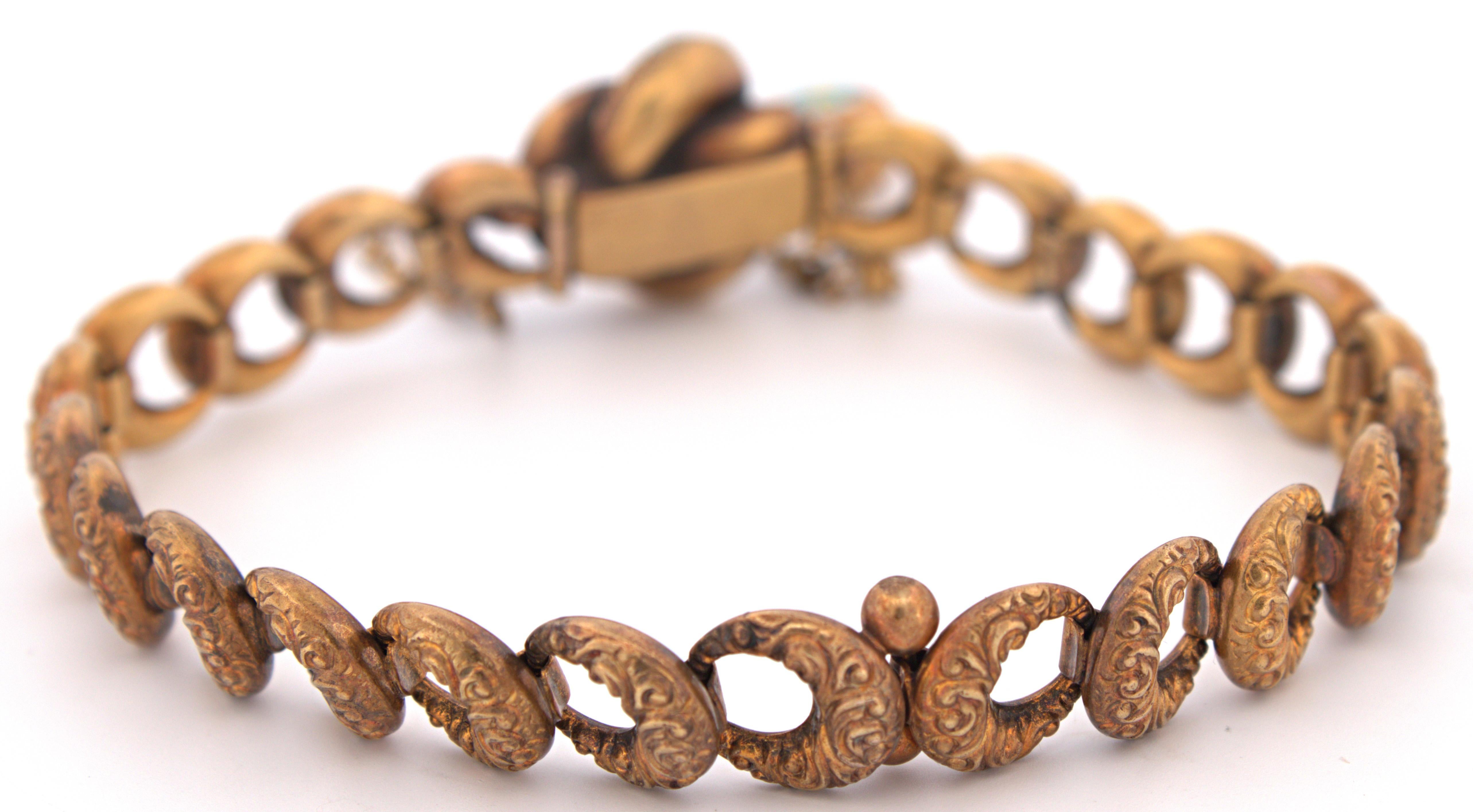 Viktorianisches Krementz-Gliederarmband aus 14 Karat Gelbgold mit Diamanten und Emaille für Damen oder Herren im Angebot