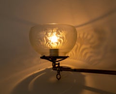 Victorian L-shape Corner Ceiling Pendant Light w/ Etched Glass Shade