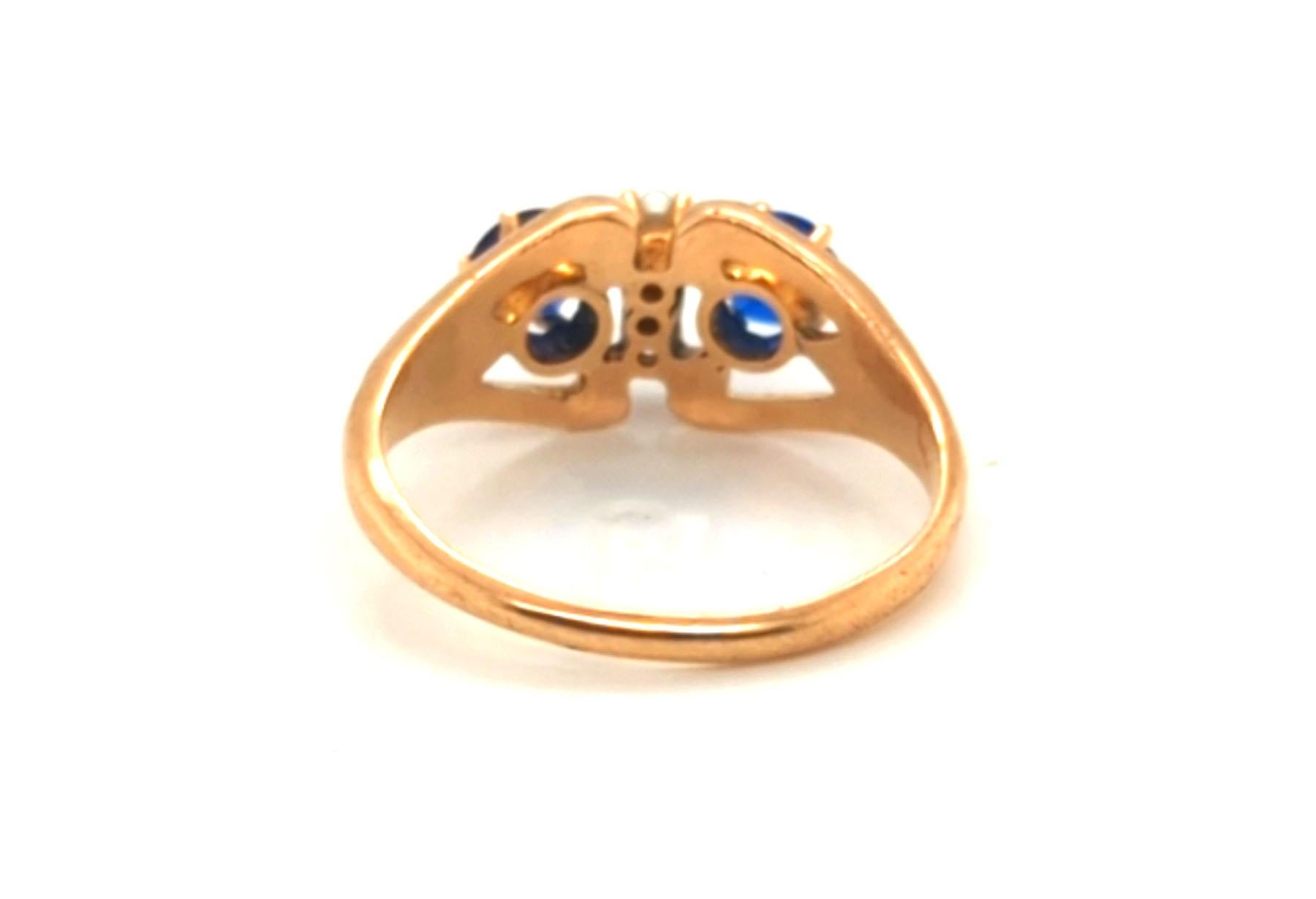 Victorian Lab Grown Sapphire Ring Seed Pearls .80ct Original 1880's Yellow Gold For Sale 1