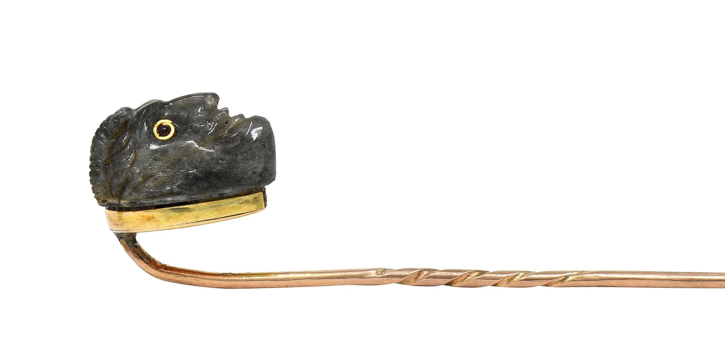 Victorian Labradorite Ruby 14 Karat Yellow Gold Devil Antique Stickpin For Sale 5