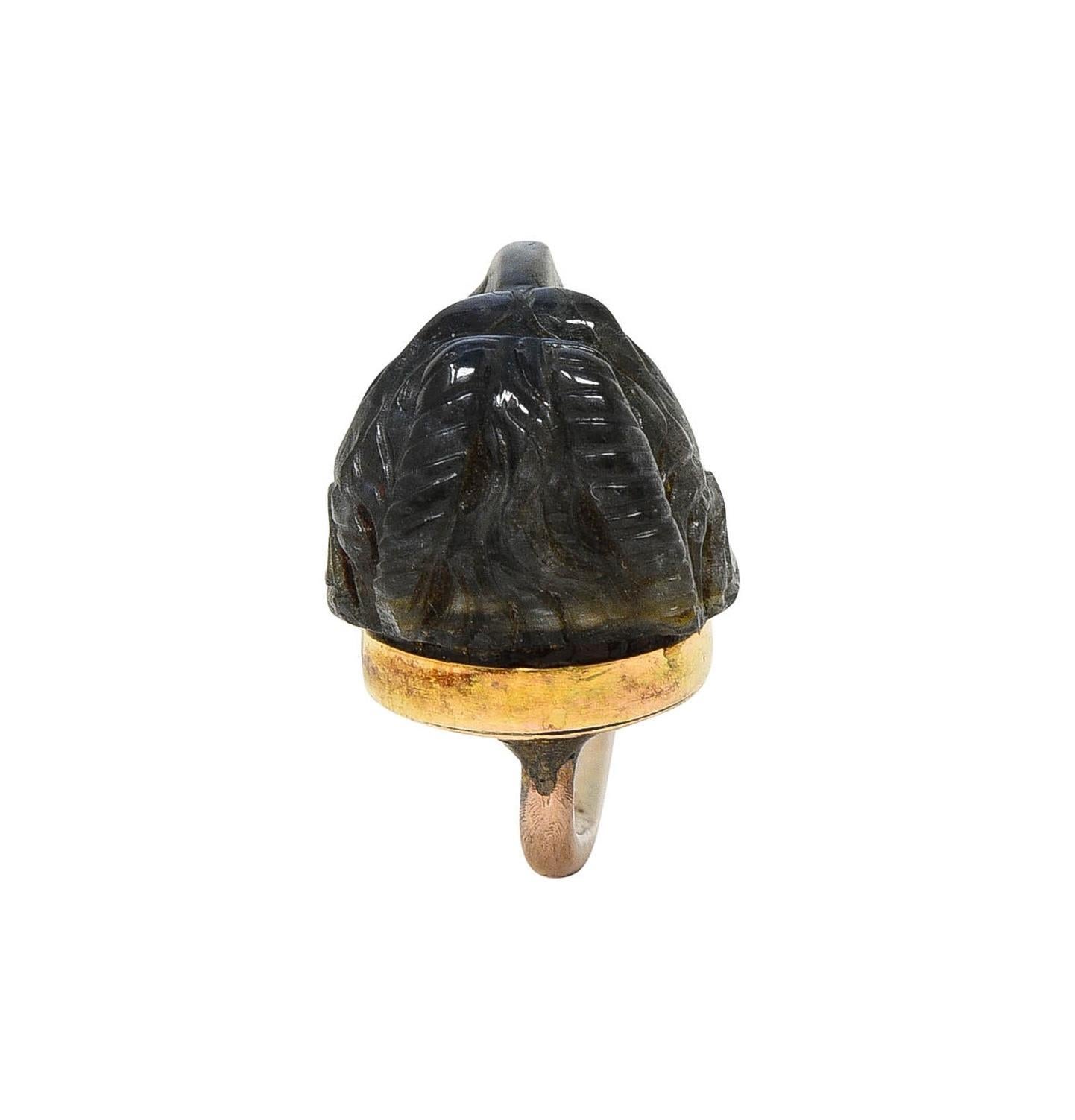 Victorian Labradorite Ruby 14 Karat Yellow Gold Devil Antique Stickpin For Sale 4
