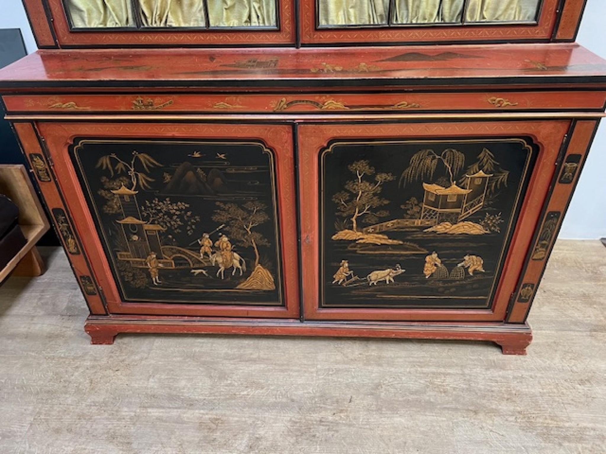 Victorian Lacquered Library Bookcase Cabinet Chinoiserie 1880 For Sale 5