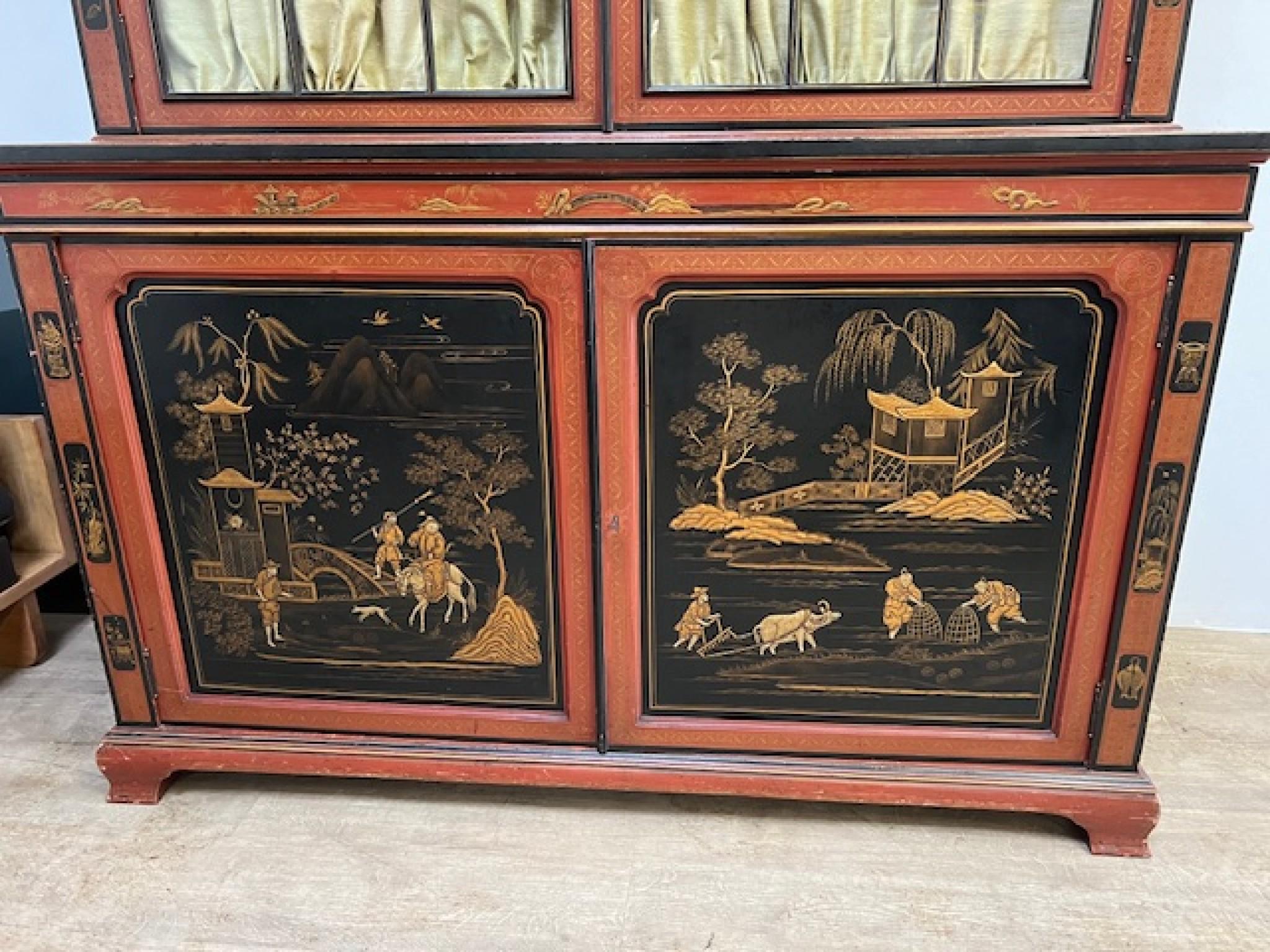 Victorian Lacquered Library Bookcase Cabinet Chinoiserie 1880 For Sale 6