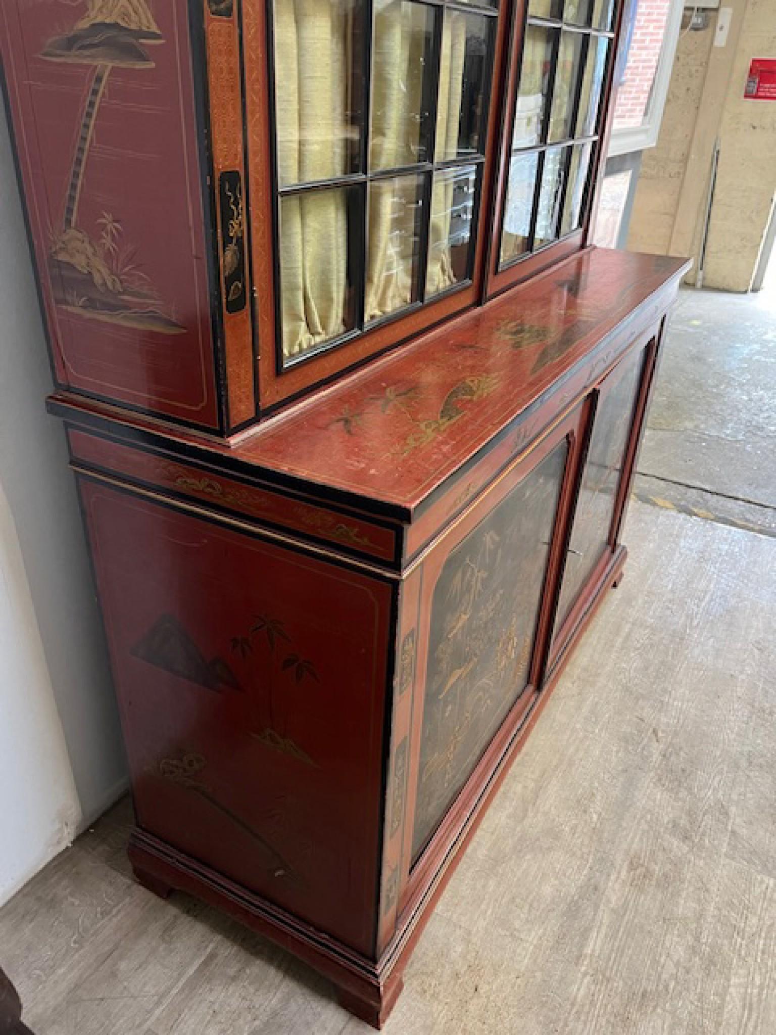 Victorian Lacquered Library Bookcase Cabinet Chinoiserie 1880 For Sale 10