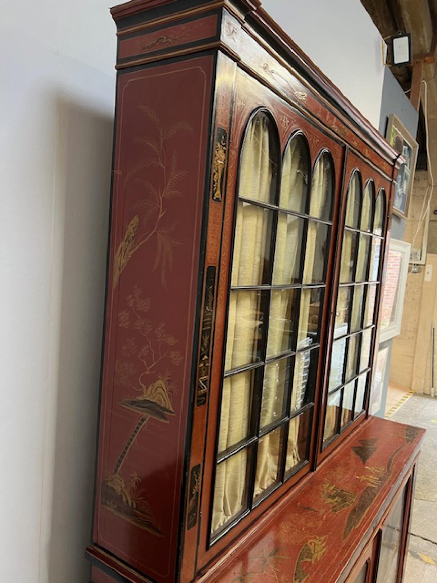 Victorian Lacquered Library Bookcase Cabinet Chinoiserie 1880 In Good Condition For Sale In Potters Bar, GB