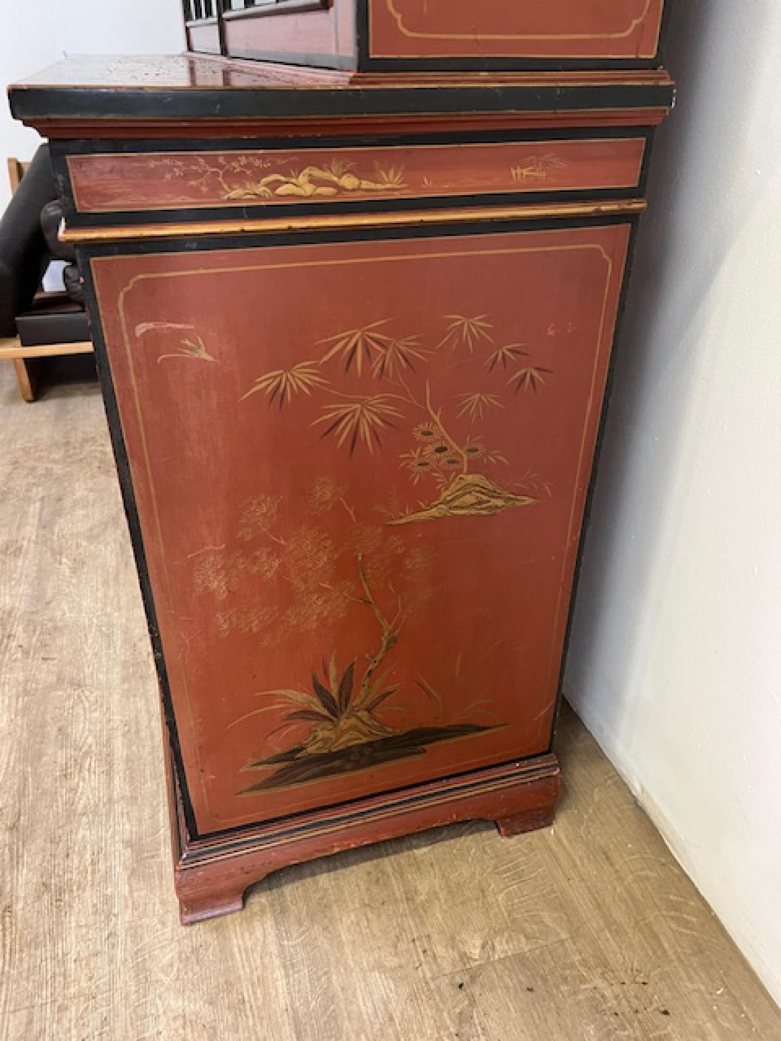 Victorian Lacquered Library Bookcase Cabinet Chinoiserie 1880 For Sale 1