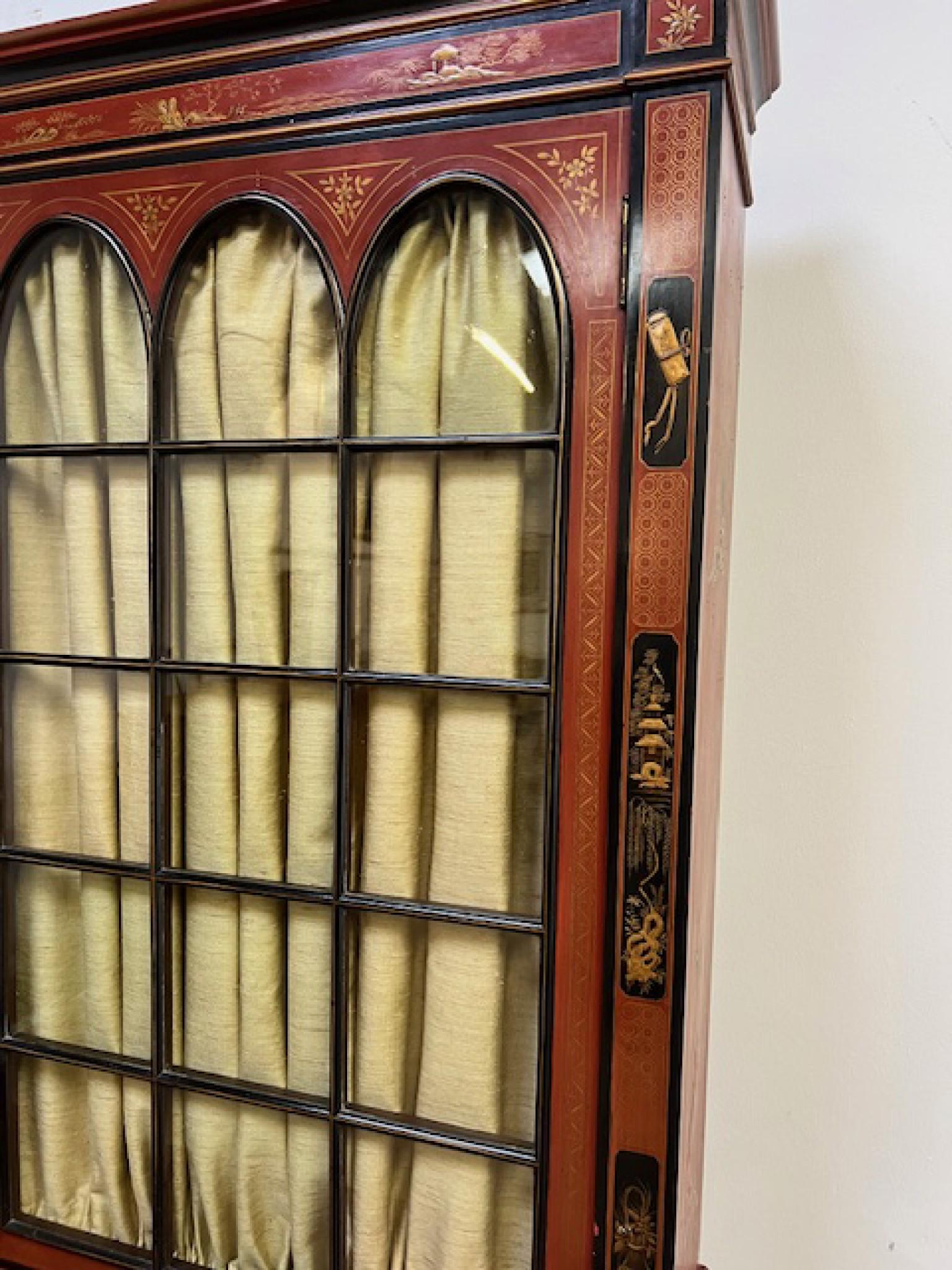 Victorian Lacquered Library Bookcase Cabinet Chinoiserie 1880 For Sale 3