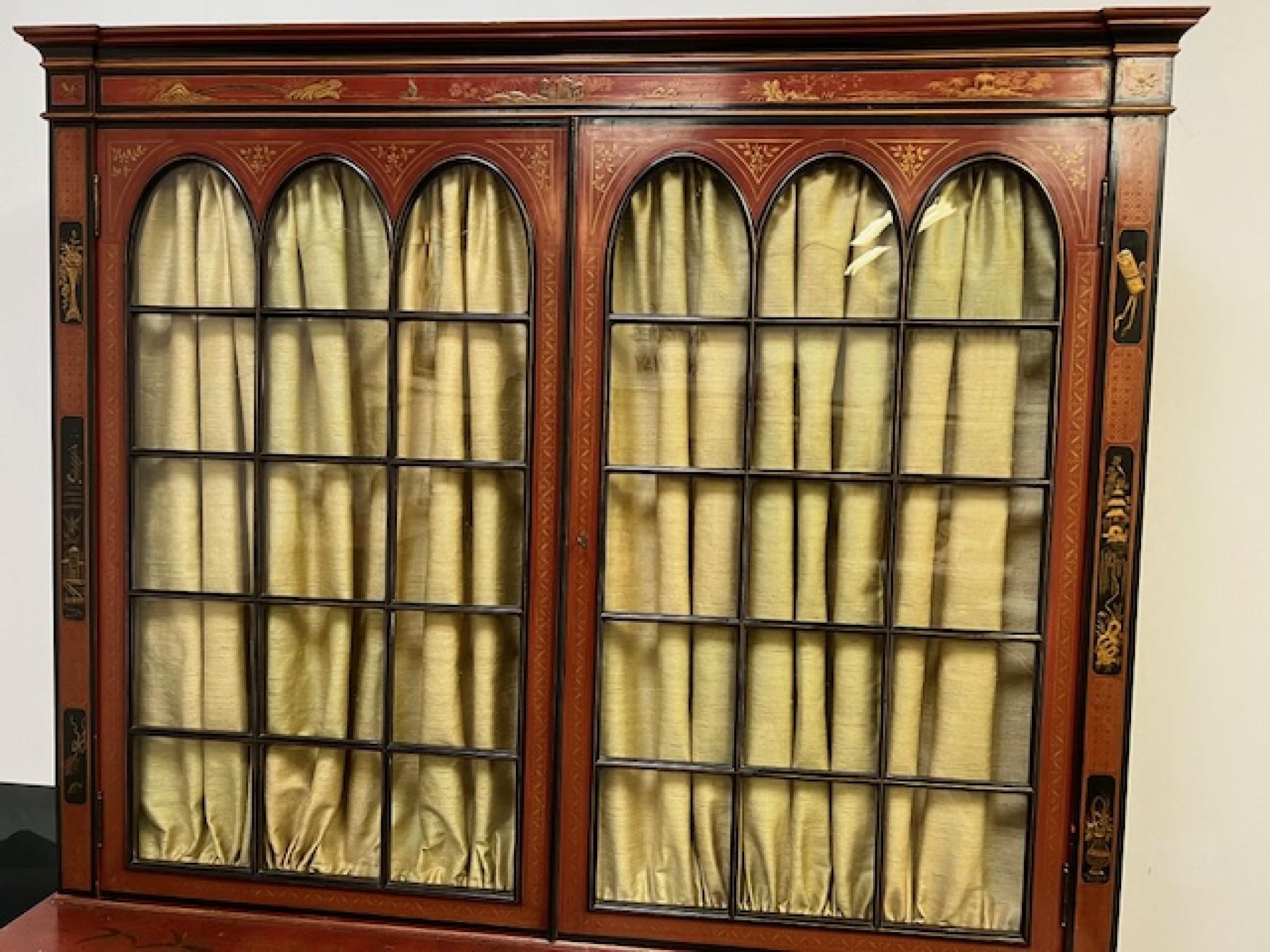 Victorian Lacquered Library Bookcase Cabinet Chinoiserie 1880 For Sale 4