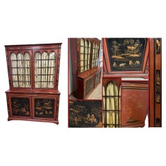 Used Victorian Lacquered Library Bookcase Cabinet Chinoiserie 1880