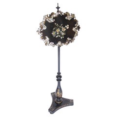Victorian Lacquered & M.O.P inlaid pole screen