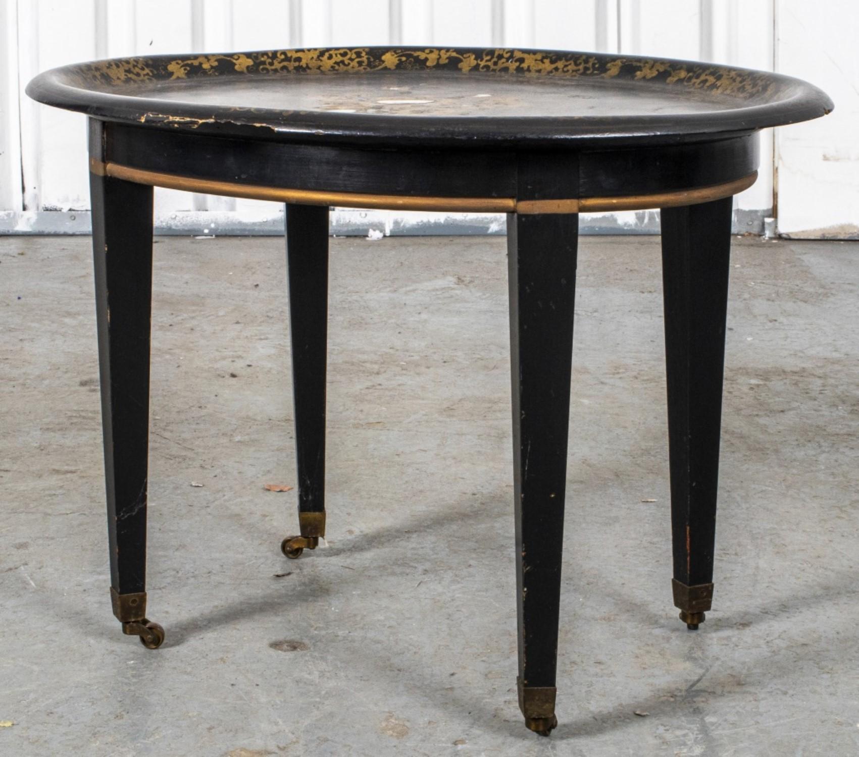 19th Century Victorian Lacquered Tray Side Table For Sale
