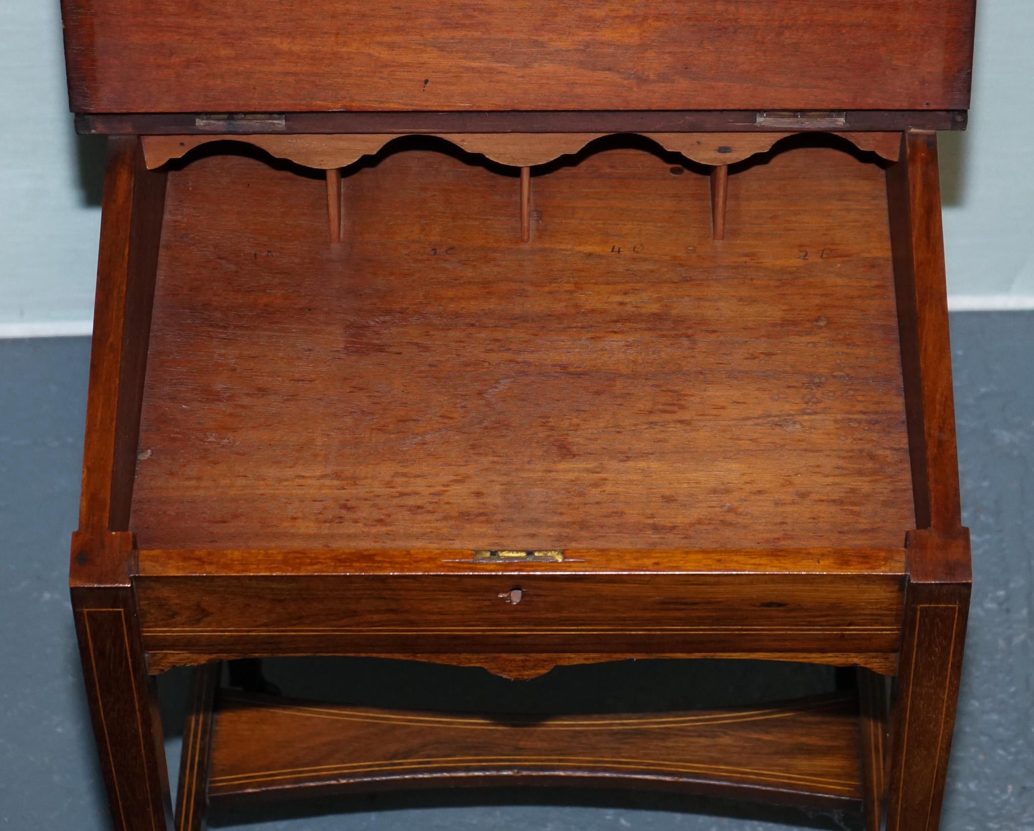 VICTORIAN LADIES WRITING DAVENPORT DESK WITH INLAY & LEATHER WRITiNG SURFACE For Sale 4