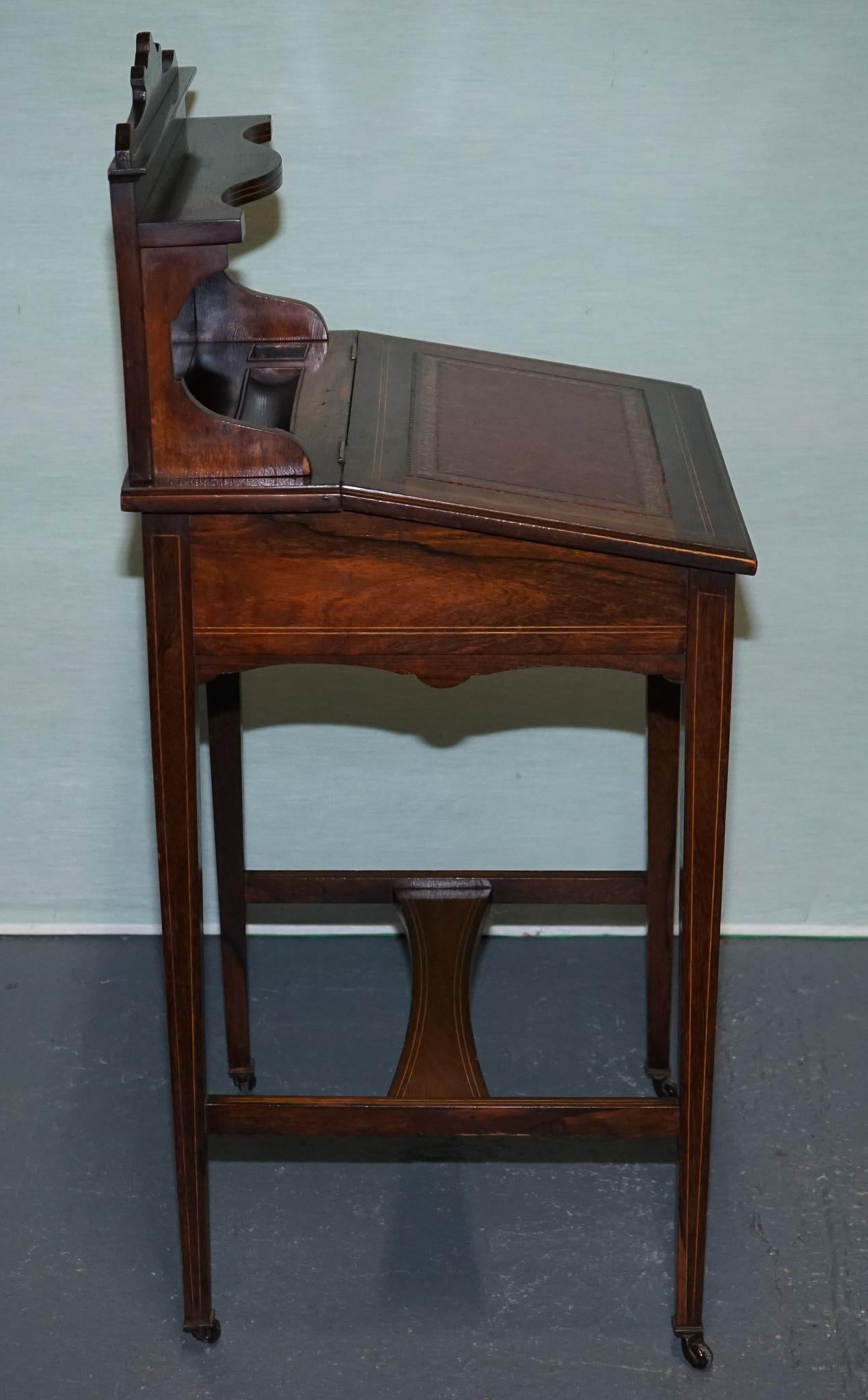 VICTORIAN LADIES WRITING DAVENPORT DESK WITH INLAY & LEATHER WRITiNG SURFACE For Sale 5