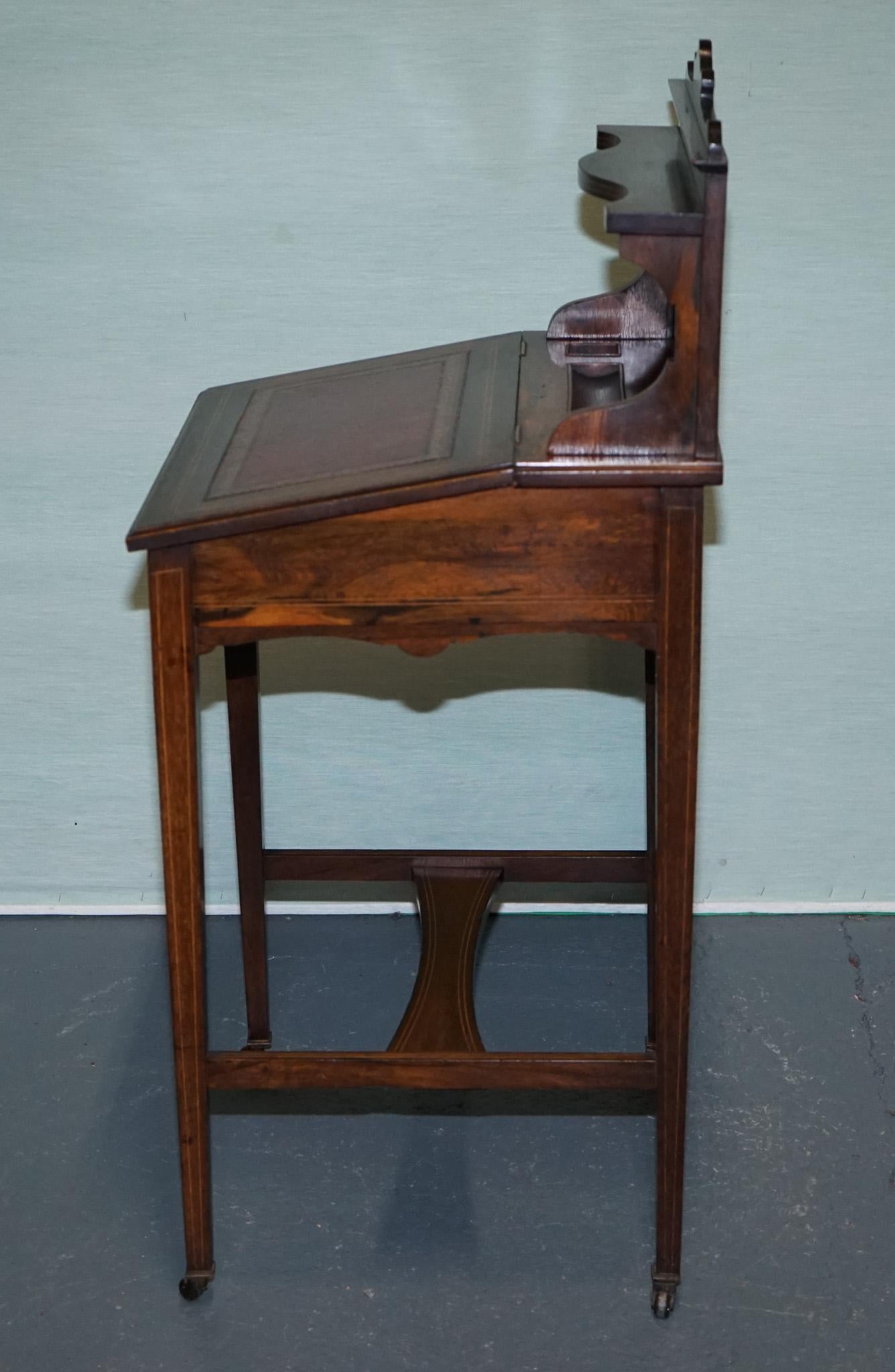 VICTORIAN LADIES WRITING DAVENPORT DESK WITH INLAY & LEATHER WRITiNG SURFACE For Sale 6