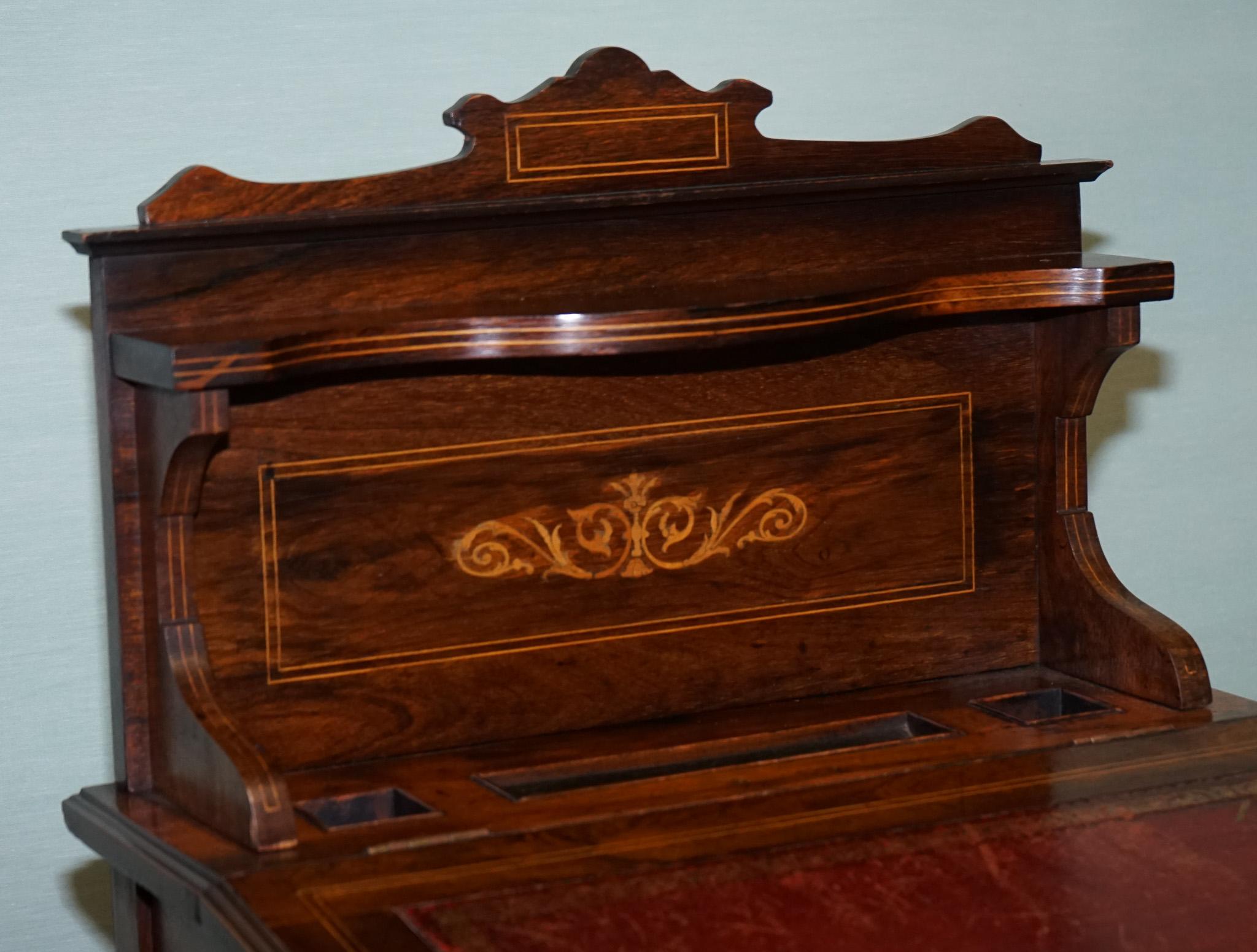 VICTORIAN LADIES WRITING DAVENPORT DESK WITH INLAY & LEATHER WRITiNG SURFACE For Sale 7