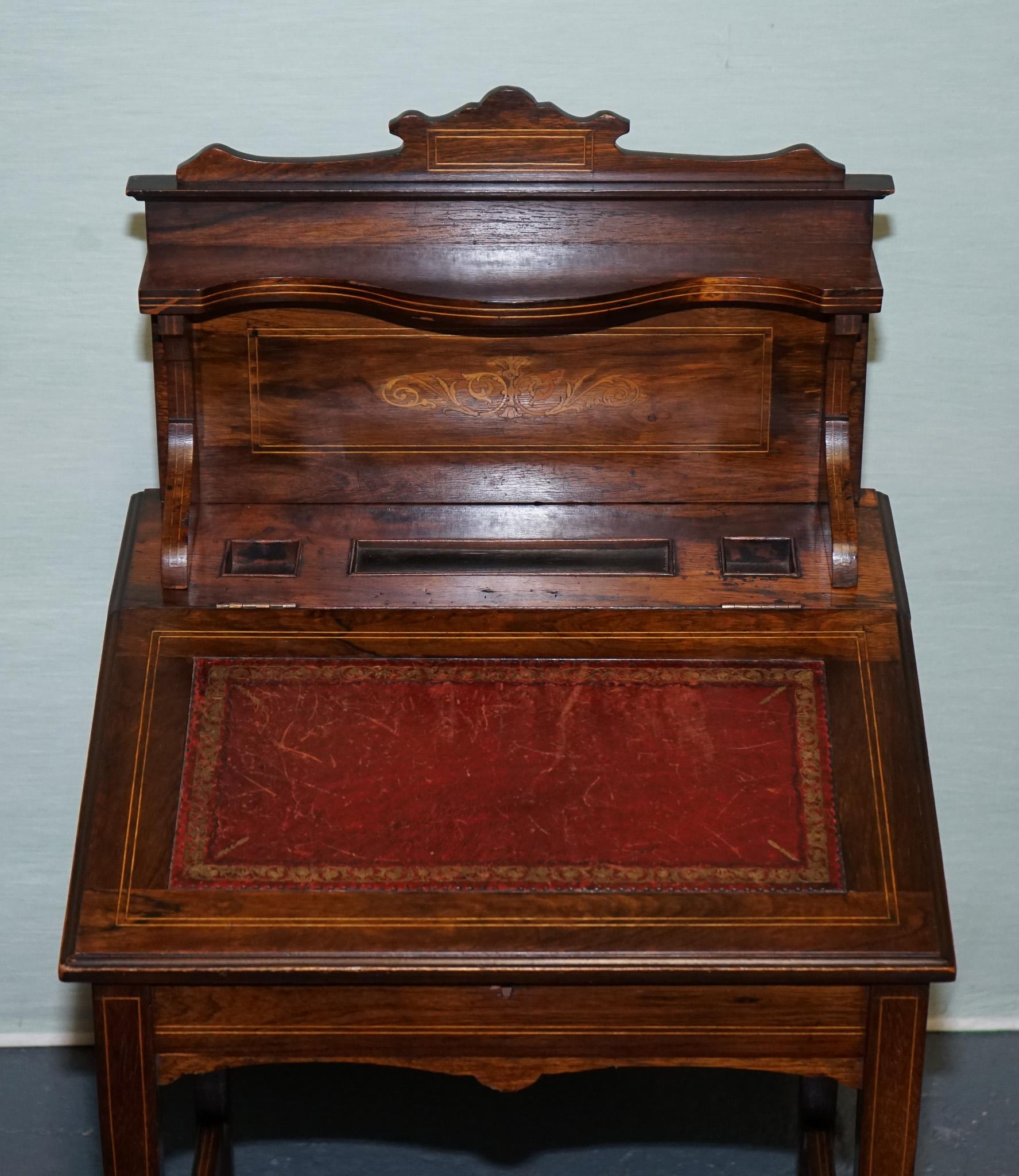 VICTORIAN LADIES WRITING DAVENPORT DESK WITH INLAY & LEATHER WRITiNG SURFACE For Sale 8