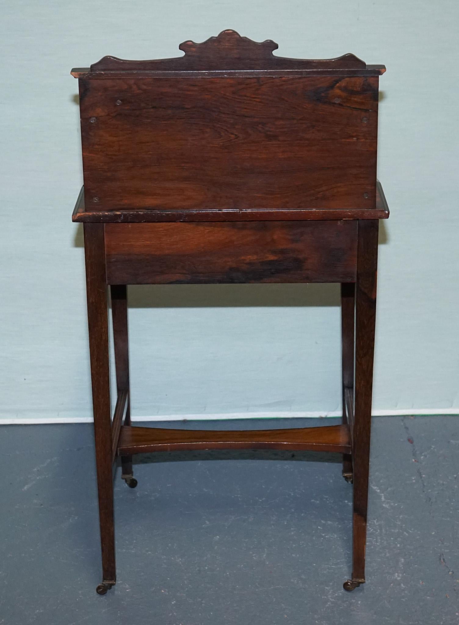 VICTORIAN LADIES WRITING DAVENPORT DESK WITH INLAY & LEATHER WRITiNG SURFACE For Sale 10