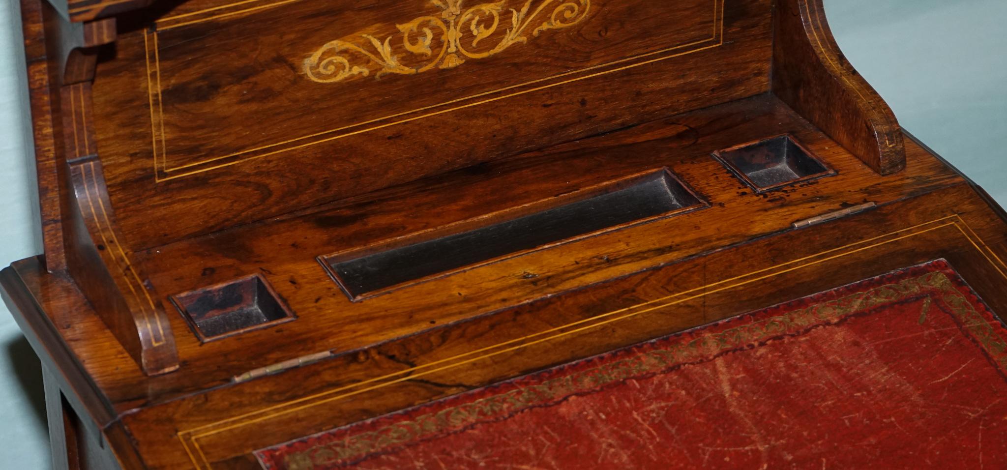 British VICTORIAN LADIES WRITING DAVENPORT DESK WITH INLAY & LEATHER WRITiNG SURFACE For Sale