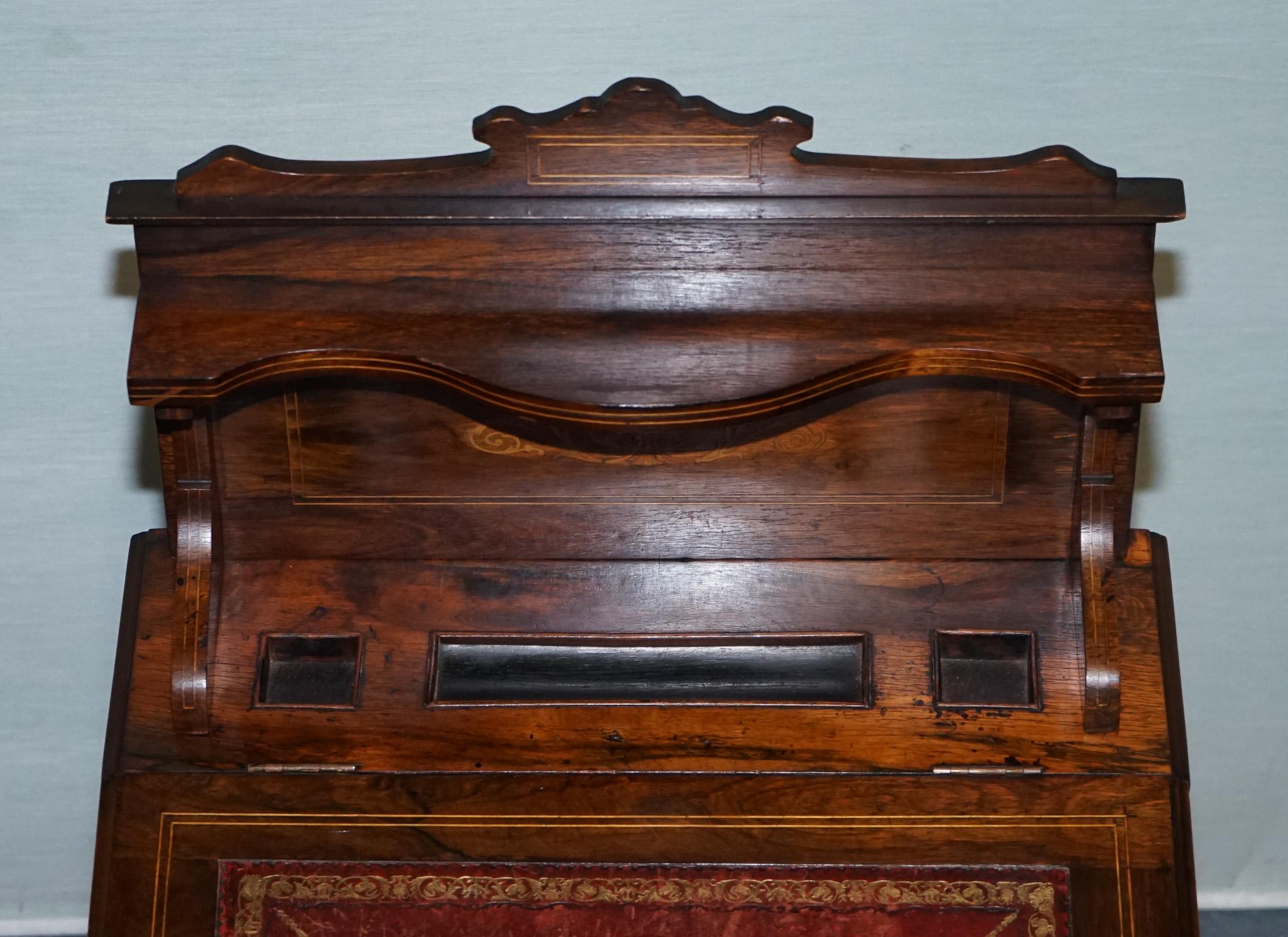 VICTORIAN LADIES WRITING DAVENPORT DESK WITH INLAY & LEATHER WRITiNG SURFACE For Sale 1