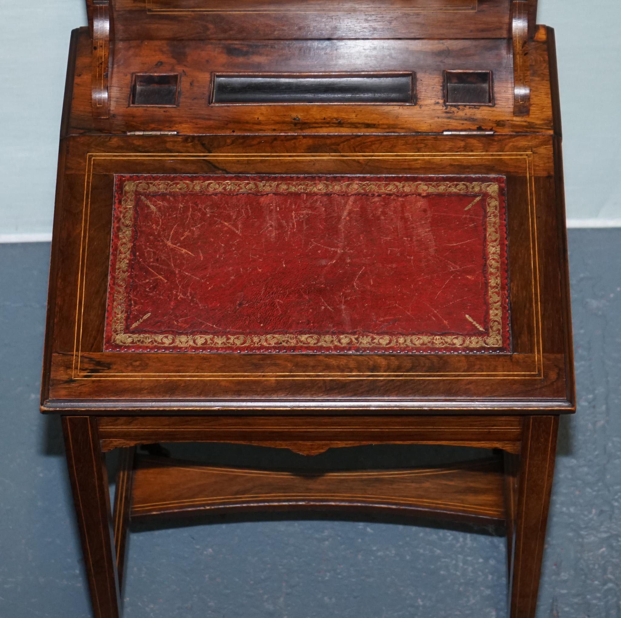 VICTORIAN LADIES WRITING DAVENPORT DESK WITH INLAY & LEATHER WRITiNG SURFACE For Sale 2