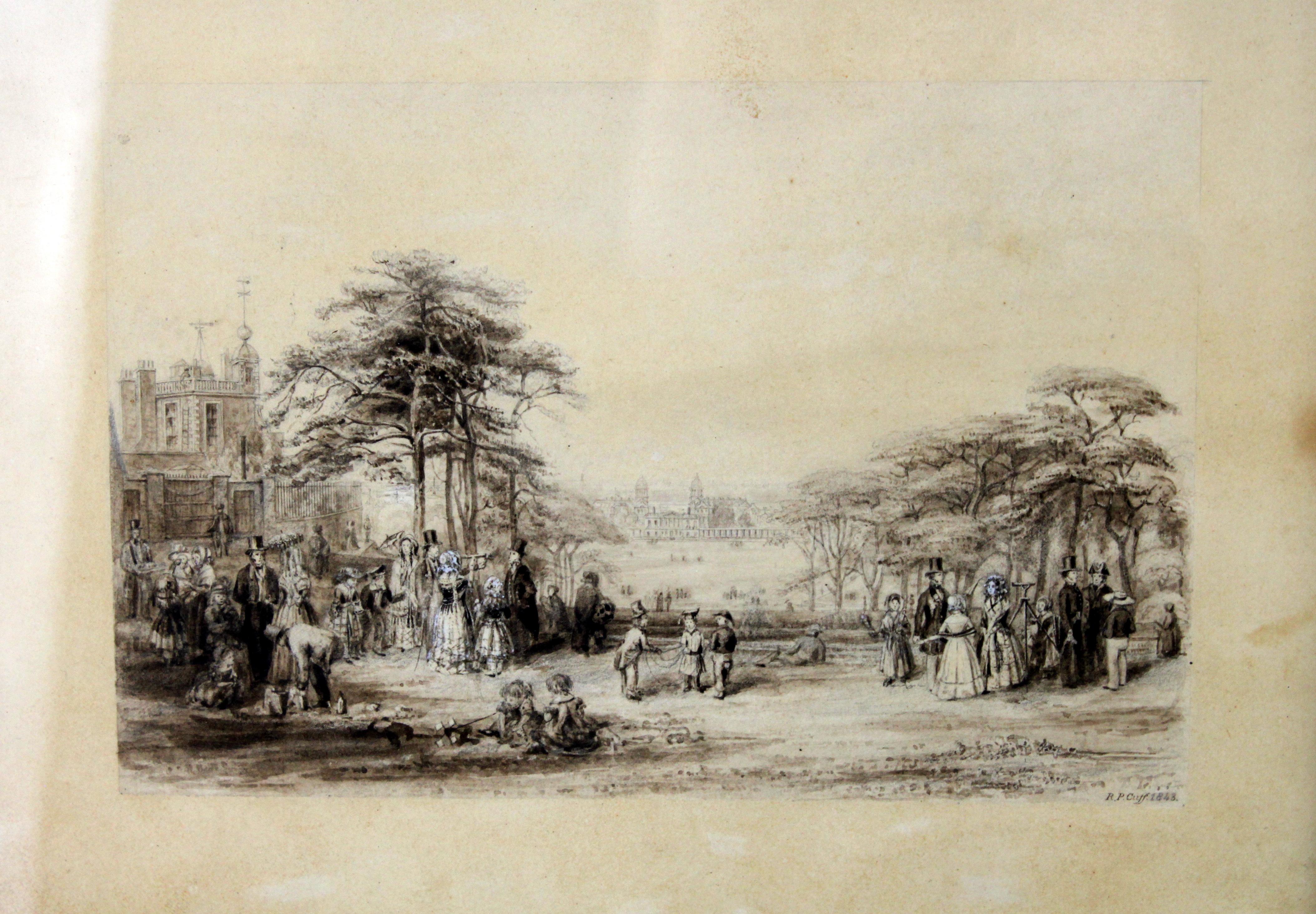 Victorian landscape drawing
Artist: Richard Paminter Cuff
Technique: Brush and watercolor and gray wash over graphite
Signed lower right hand signed, R.P Cuff 1843

Engraver, apprenticed in Camberwell. In later years took up watercolor and