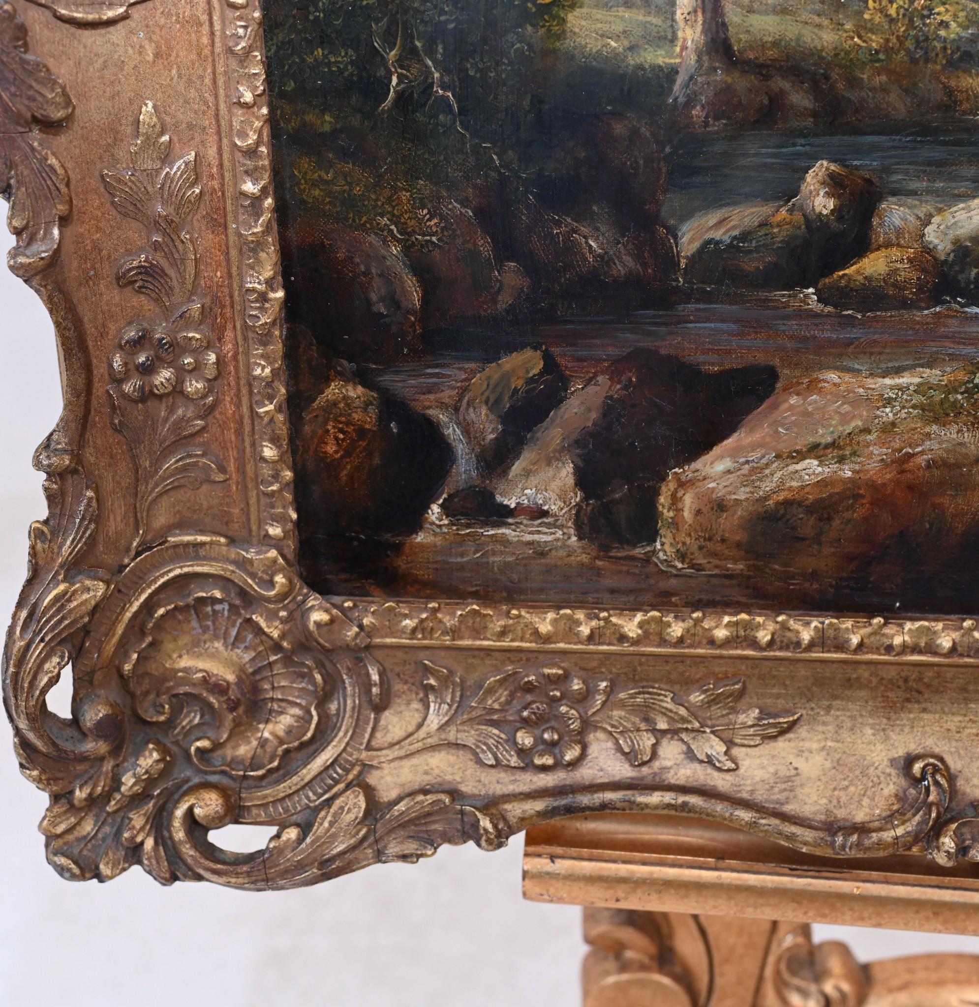 Victorian Landscape Oil Painting Lake District Woodland Stream 1880 1