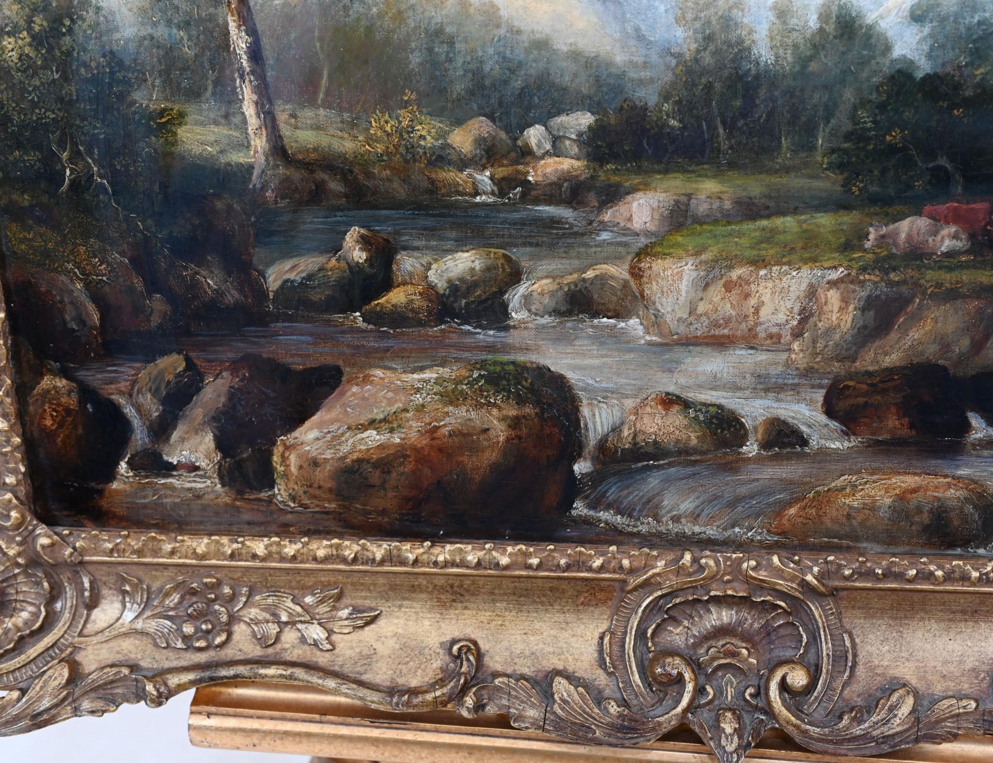 Victorian Landscape Oil Painting Lake District Woodland Stream 1880 3