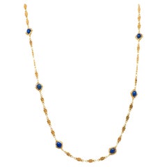 Victorian Lapis Lazuli 14 Karat Yellow Gold Fancy Link Antique Chain Necklace