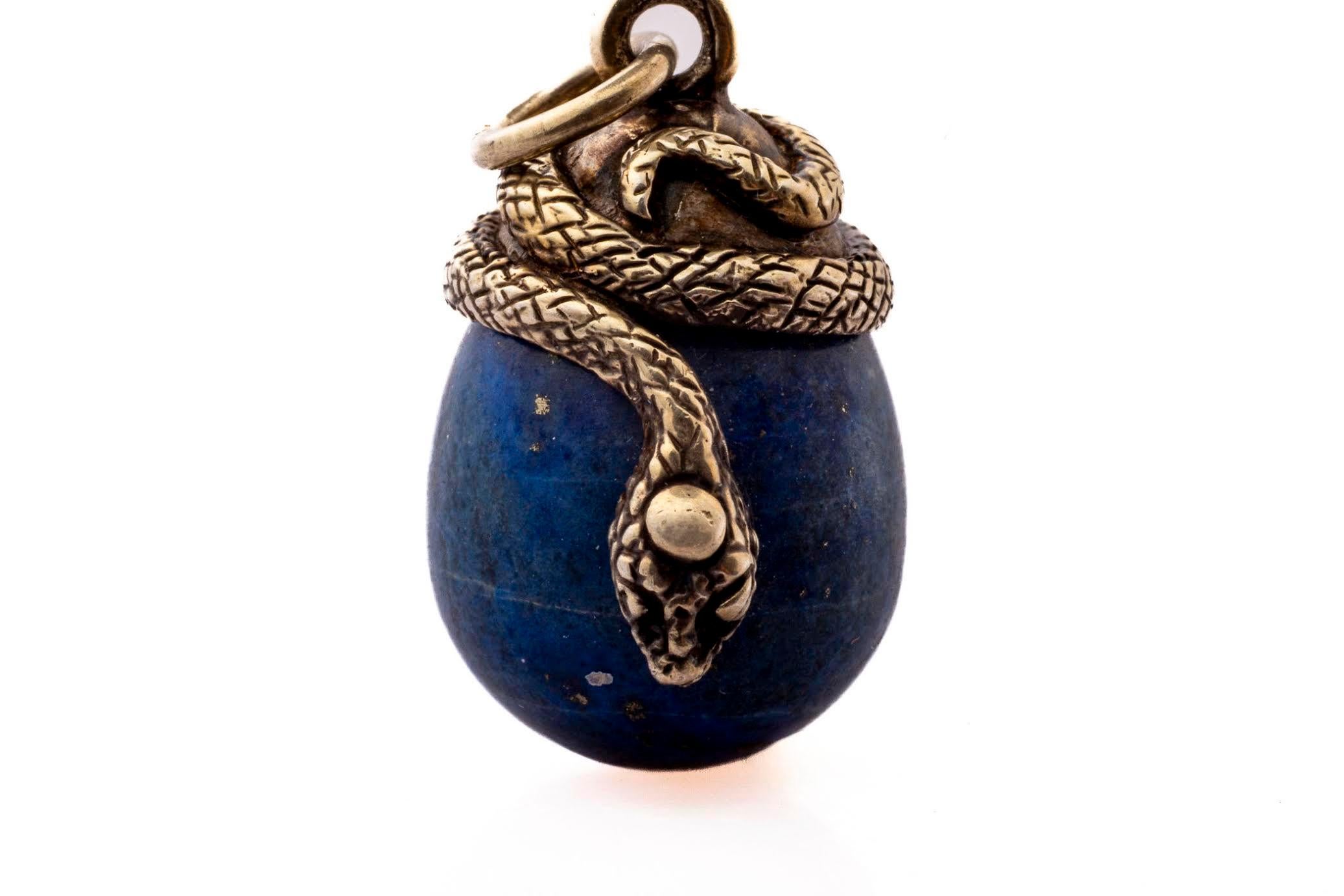 da uomo o donna Uovo vittoriano in lapislazzuli con serpente (uovo orfico) in vendita