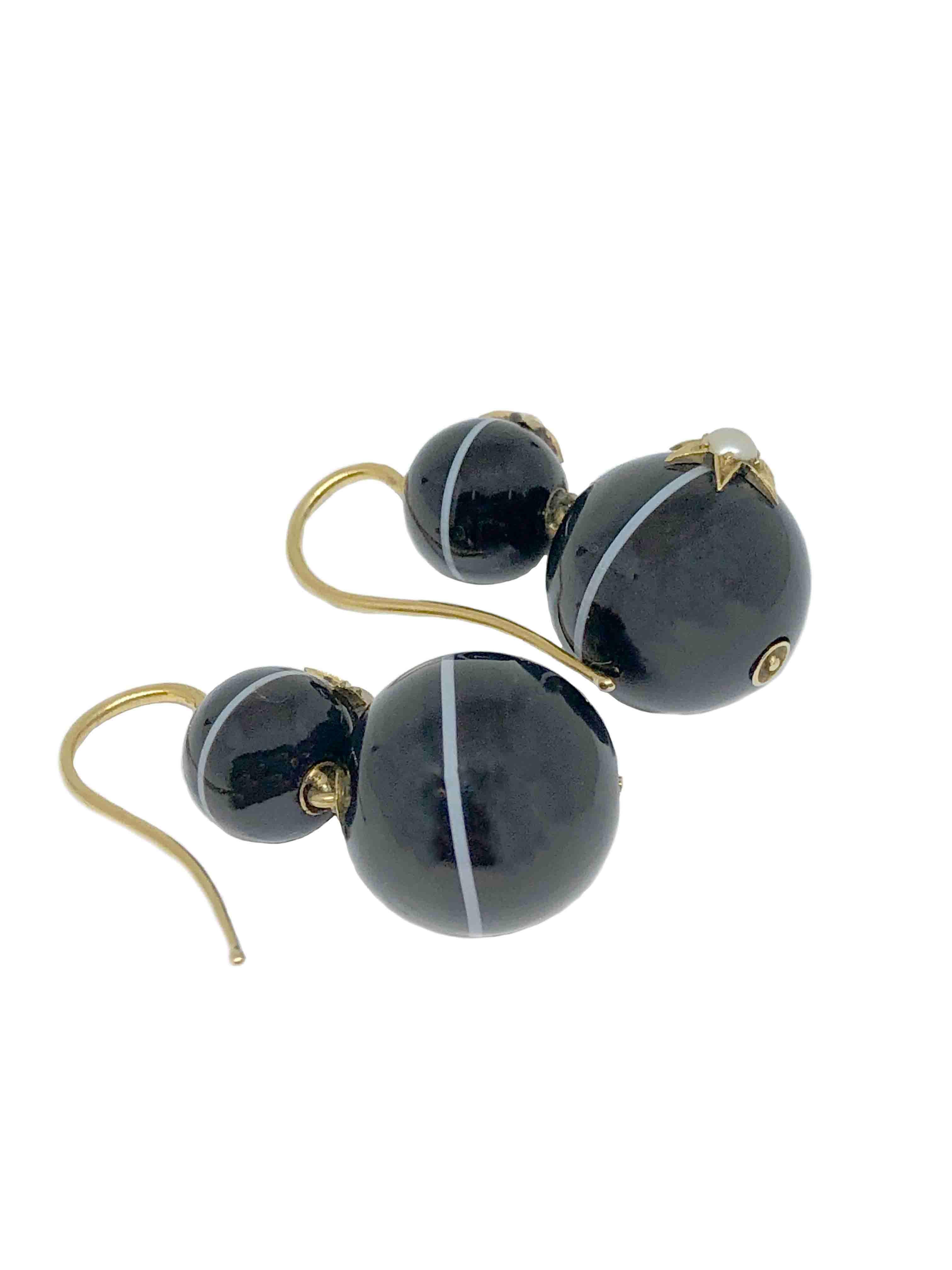 Victorian Large Banded Agate and Gold Earrings at 1stDibs agate