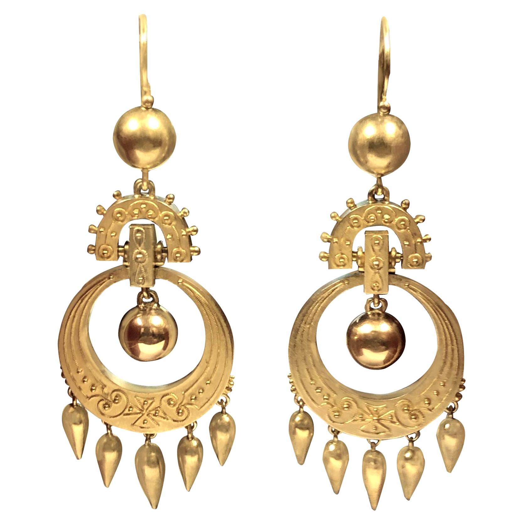 Victorian Large Gold Dangle Earrings