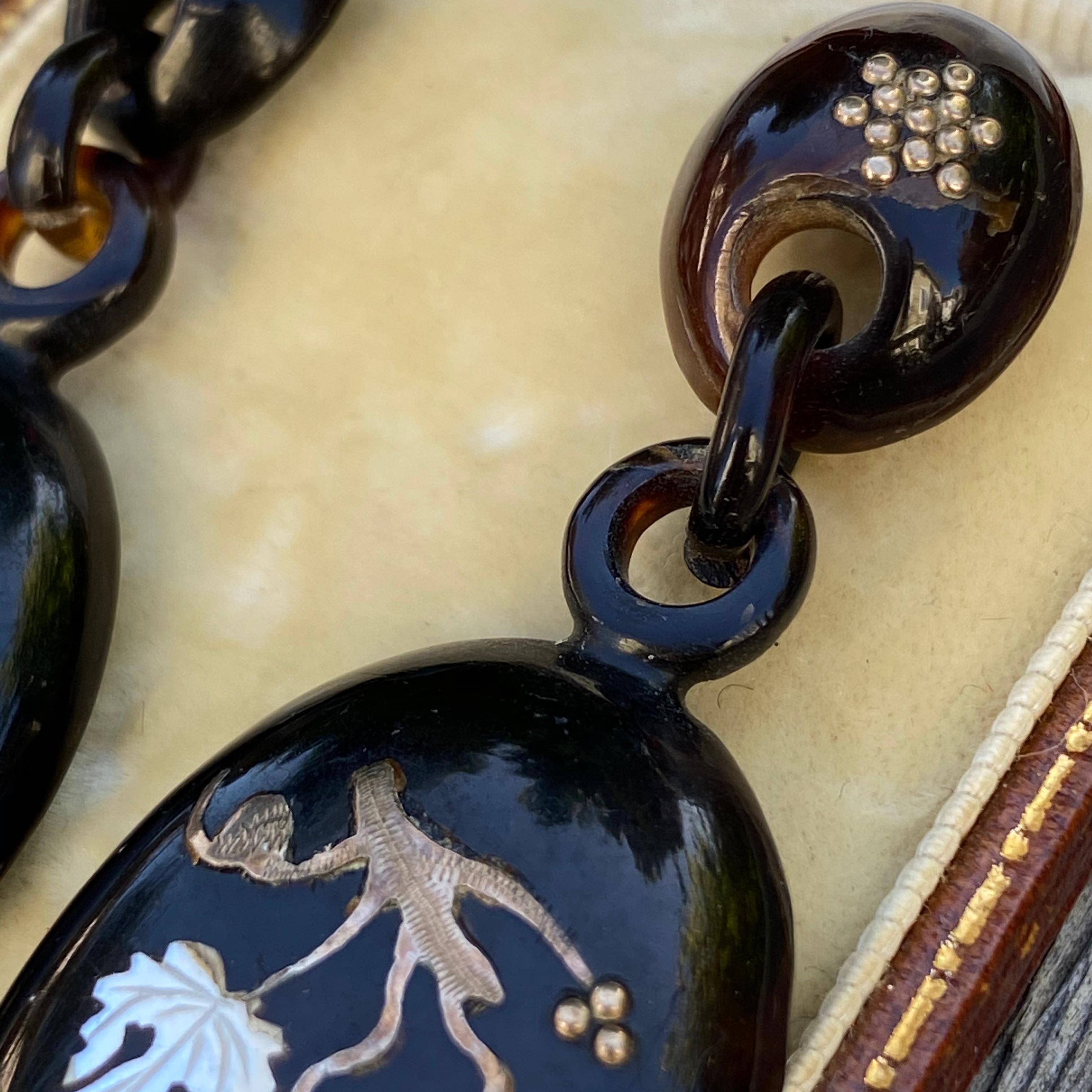 Victorian Large Inlay 9K Gold & Shell Earrings For Sale 12