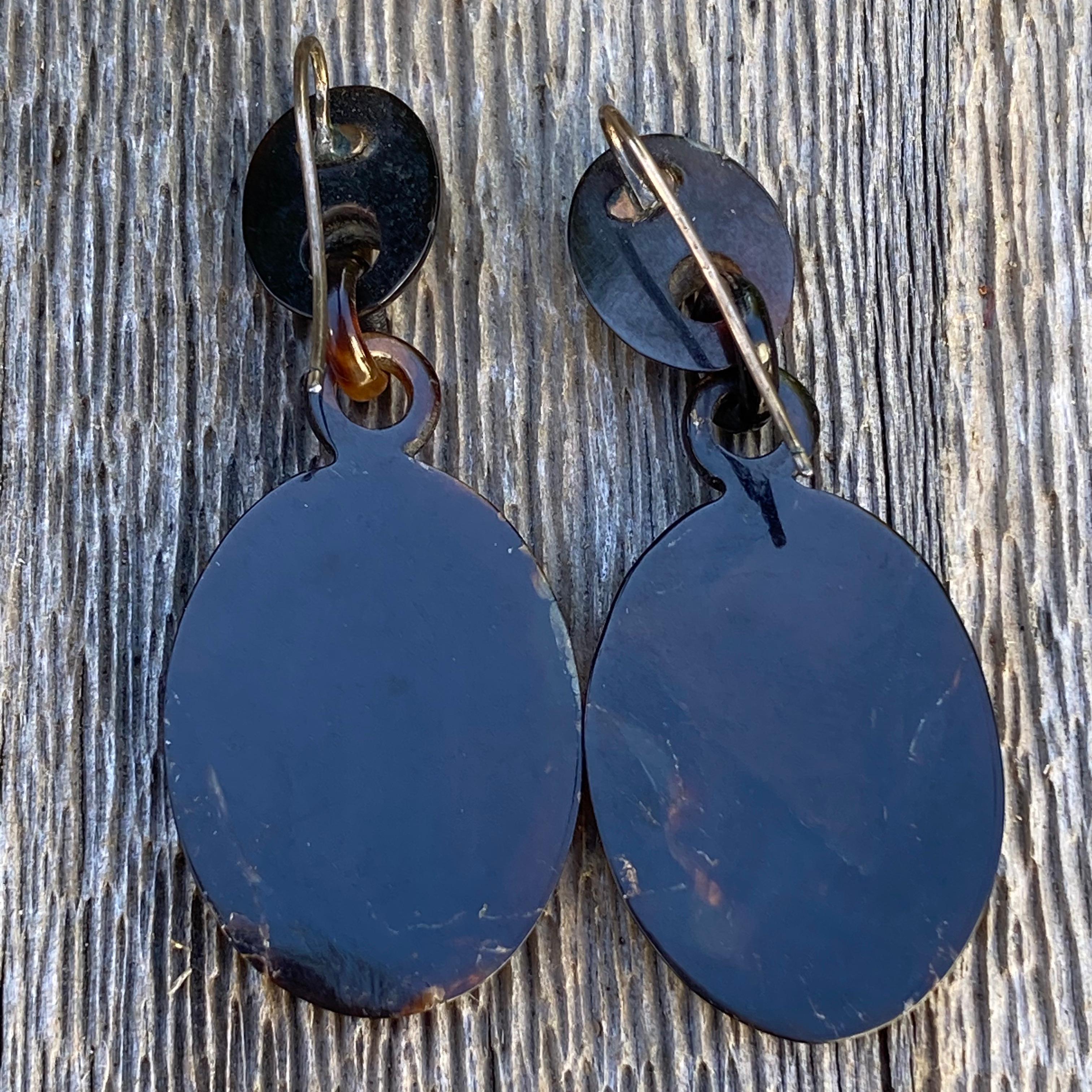 Victorian Large Inlay 9K Gold & Shell Earrings For Sale 14