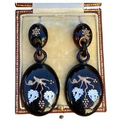 Victorian Large Inlay 9K Gold & Shell Earrings