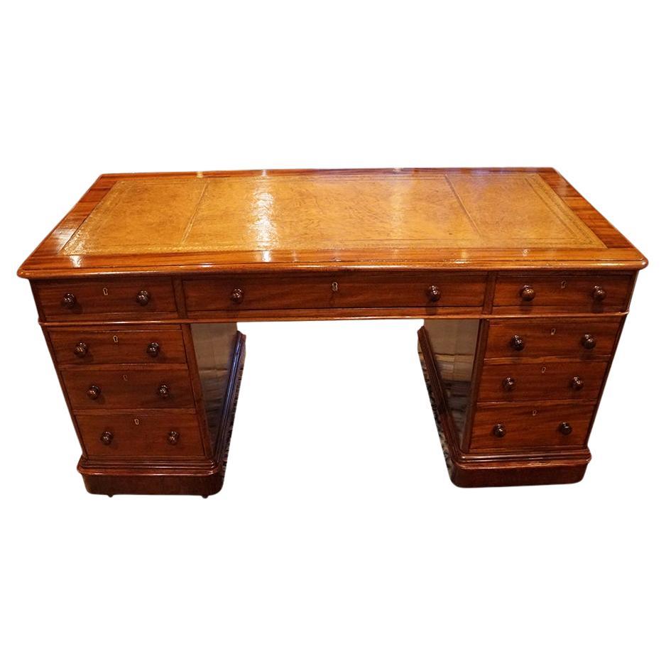 Victorian large mahogany pedestal desk For Sale
