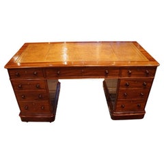 Antique Victorian large mahogany pedestal desk