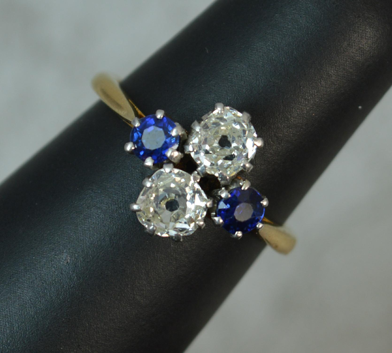 Victorian Large Old Cut Diamond Sapphire 18 Carat Gold Ring 5